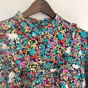 J. Crew Multicolor Floral and Animal Print Blouse